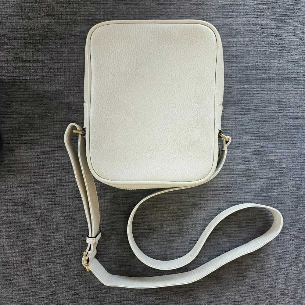 Gucci Men's Authentic White Logo Print Leather Messenger Crossbody Bag